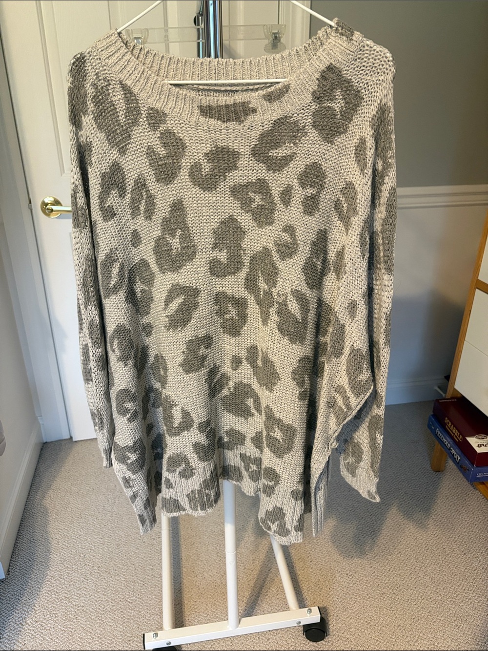 Cozy Mudpie Animal Print Pullover Sweater - Light Gray